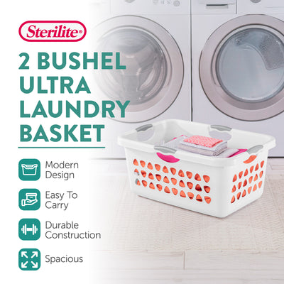 Sterilite Ultra Laundry Basket, 2 Bushel Plastic Hamper with Handles, 8 Pack