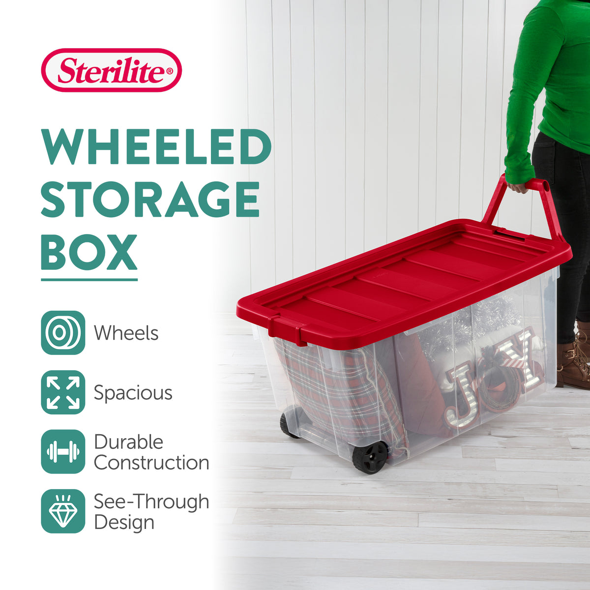 Sterilite 160 Qt Wheeled Storage Box, Large Plastic Container with Lid, 2 Pack