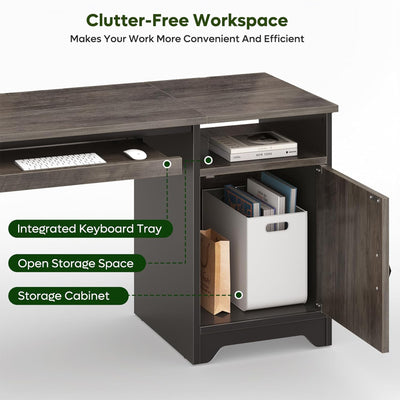 Bestier 47 inch Office Desk w/ Keyboard Tray & Storage Cabinet, Grey (Open Box)