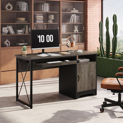 Bestier 47 inch Office Desk w/ Keyboard Tray & Storage Cabinet, Grey (Open Box)
