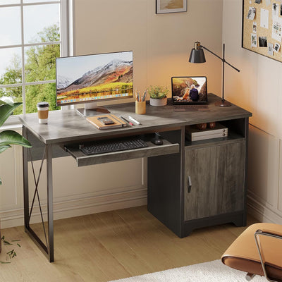 Bestier 47 inch Office Desk w/ Keyboard Tray & Storage Cabinet, Grey (Open Box)