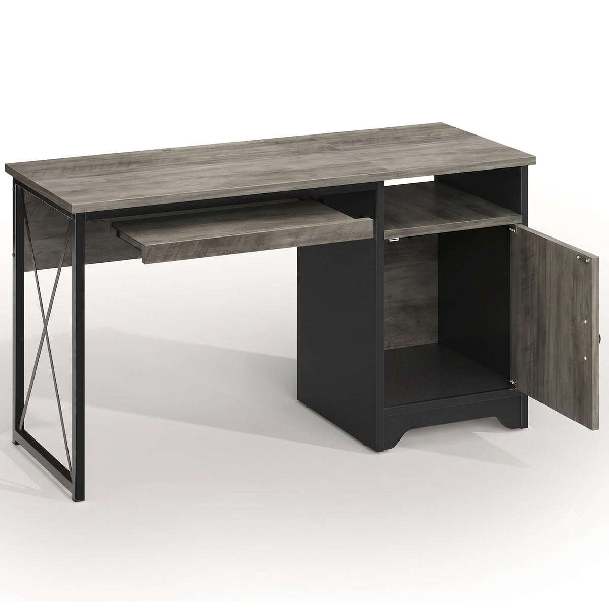 Bestier 47 inch Office Desk w/ Keyboard Tray & Storage Cabinet, Grey (Open Box)