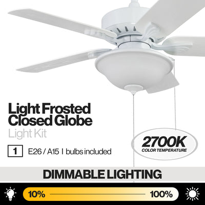 Portage Bay Viretta 42" Ceiling Fan with Light, Quiet Motor & Pull Chain, White