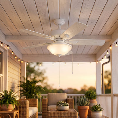 Portage Bay Viretta 42" Ceiling Fan with Light, Quiet Motor & Pull Chain, White