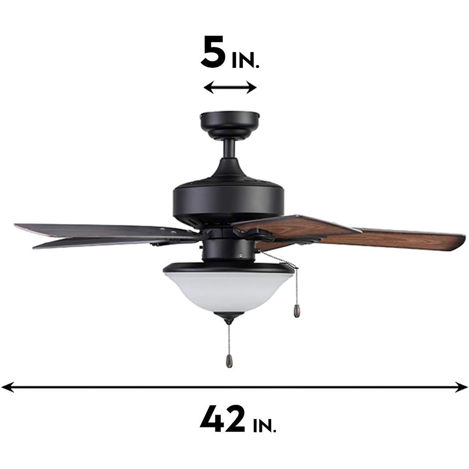 Portage Bay Viretta 42" Ceiling Fan with Light, Quiet Motor & Pull Chain, Black - VMInnovations