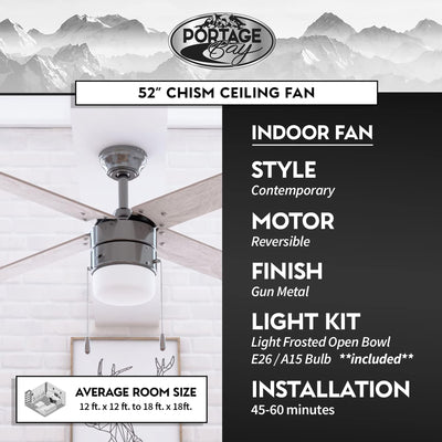Portage Bay Chism 52" Ceiling Fan w/ Light, Quiet Motor & Pull Chain (Open Box) - VMInnovations