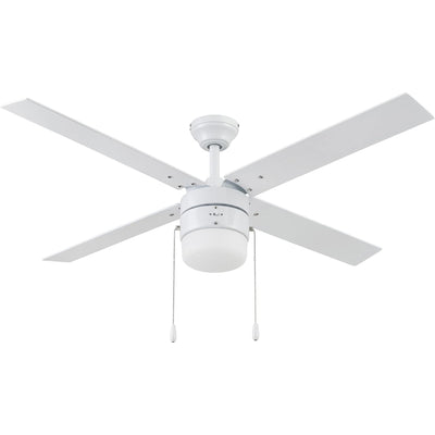 Portage Bay Chism 52" Ceiling Fan with Light, Quiet Motor & Pull Chain, White - VMInnovations