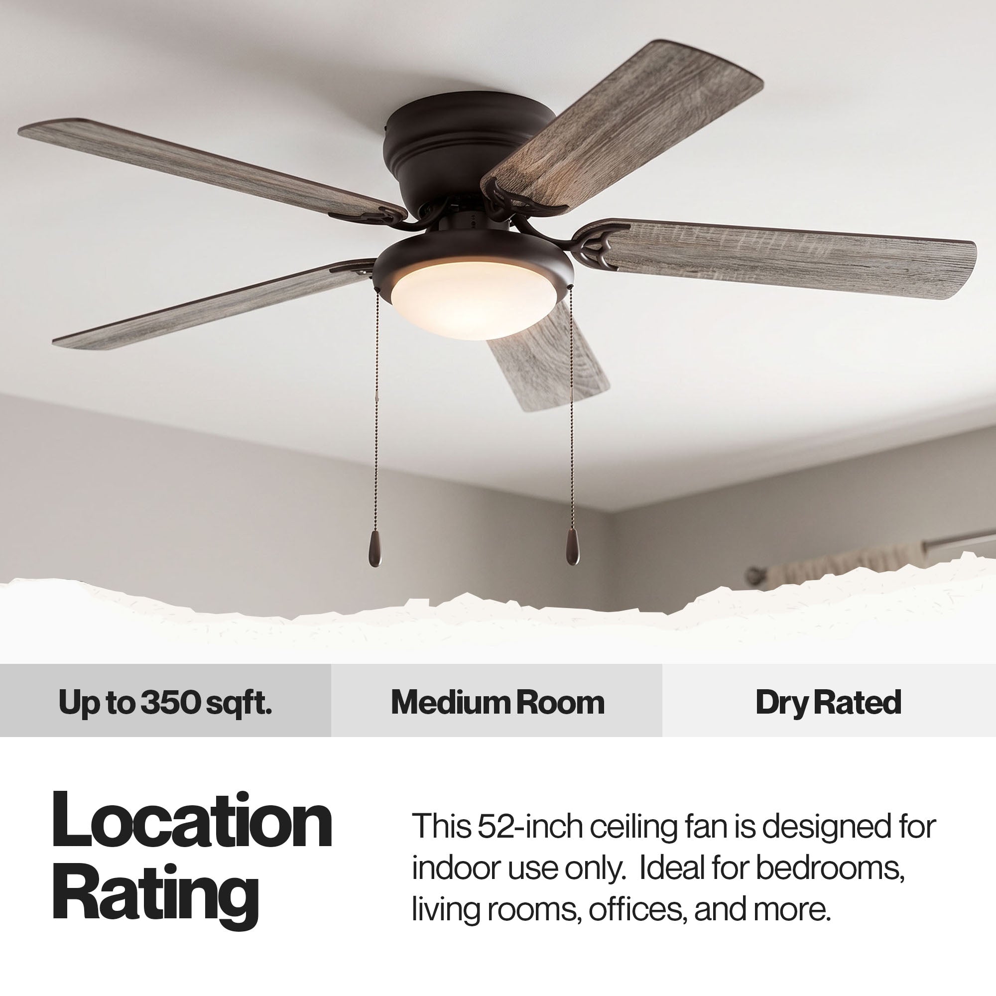 Portage Bay Cherry Hill 52" Ceiling Fan, Quiet Motor & Pull Chain, Sienna Bronze - VMInnovations