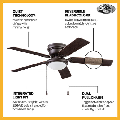 Portage Bay Cherry Hill 52" Ceiling Fan, Quiet Motor & Pull Chain, Sienna Bronze - VMInnovations