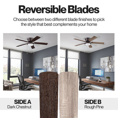 Portage Bay Cherry Hill 52" Ceiling Fan, Quiet Motor & Pull Chain, Sienna Bronze - VMInnovations