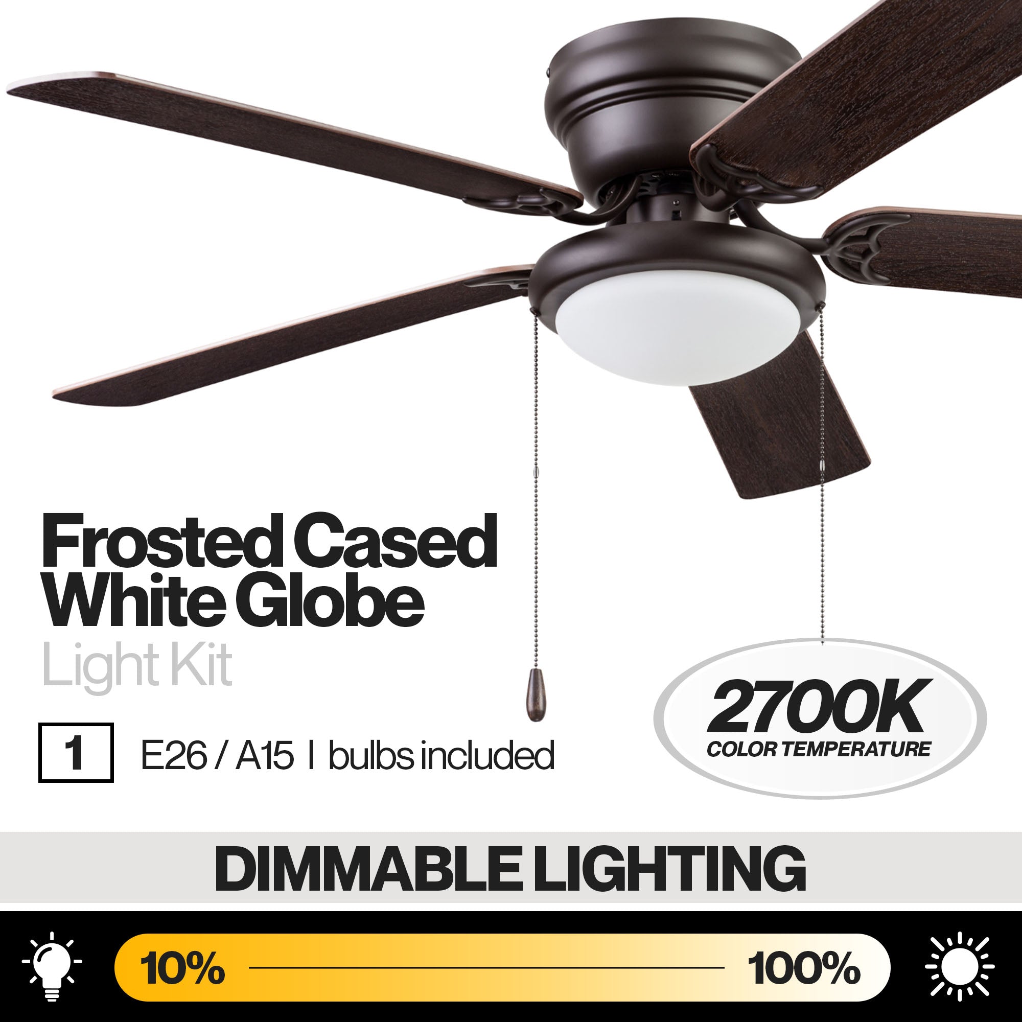 Portage Bay Cherry Hill 52" Ceiling Fan, Quiet Motor & Pull Chain, Sienna Bronze - VMInnovations