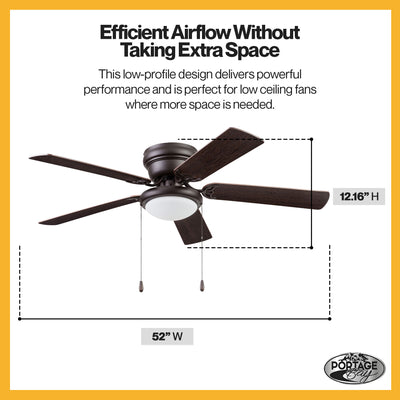 Portage Bay Cherry Hill 52" Ceiling Fan, Quiet Motor & Pull Chain, Sienna Bronze - VMInnovations