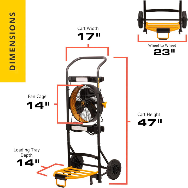 Mule 5 in 1 Mobile Workshop Hand Truck, Integrated 3 Speed Fan, 52000-31, Black