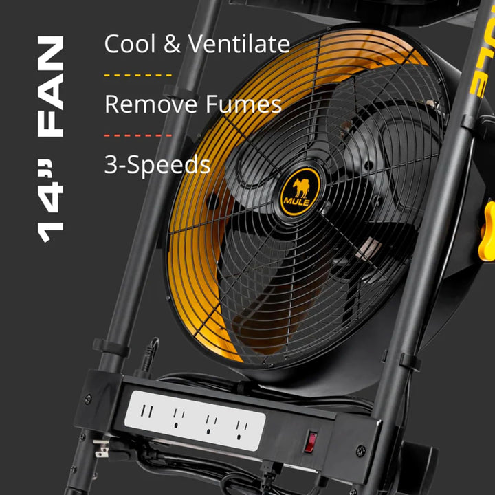 Mule 5 in 1 Mobile Workshop Hand Truck, Integrated 3 Speed Fan, 52000-31, Black