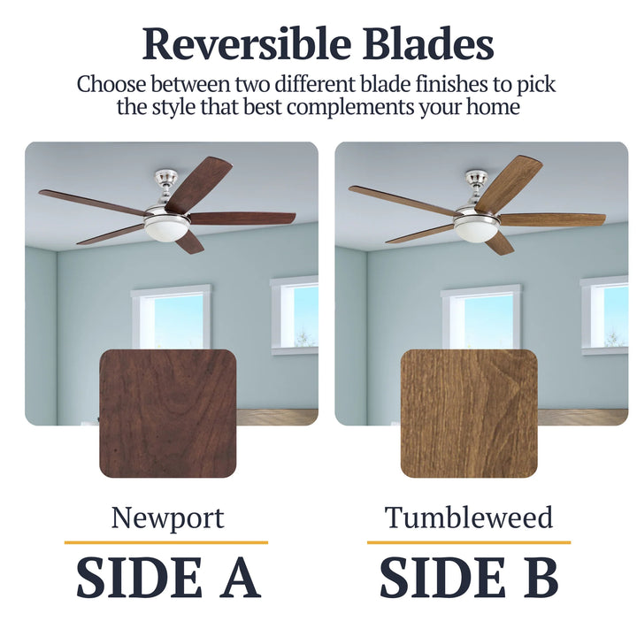 Prominence Home Ashby 52" Ceiling Fan w/Light, Remote, & 5 Blades, Oak/Chrome