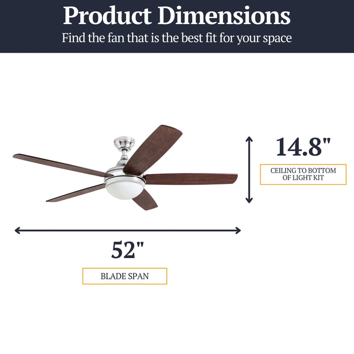 Prominence Home Ashby 52" Ceiling Fan w/Light, Remote, & 5 Blades, Oak/Chrome