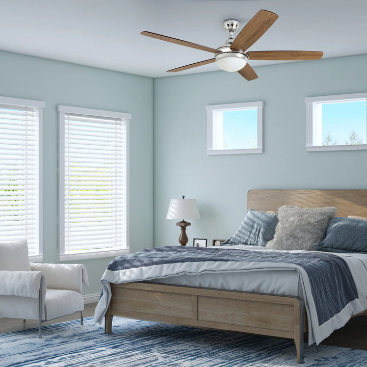 Prominence Home Ashby 52" Ceiling Fan w/Light, Remote, & 5 Blades, Oak/Chrome