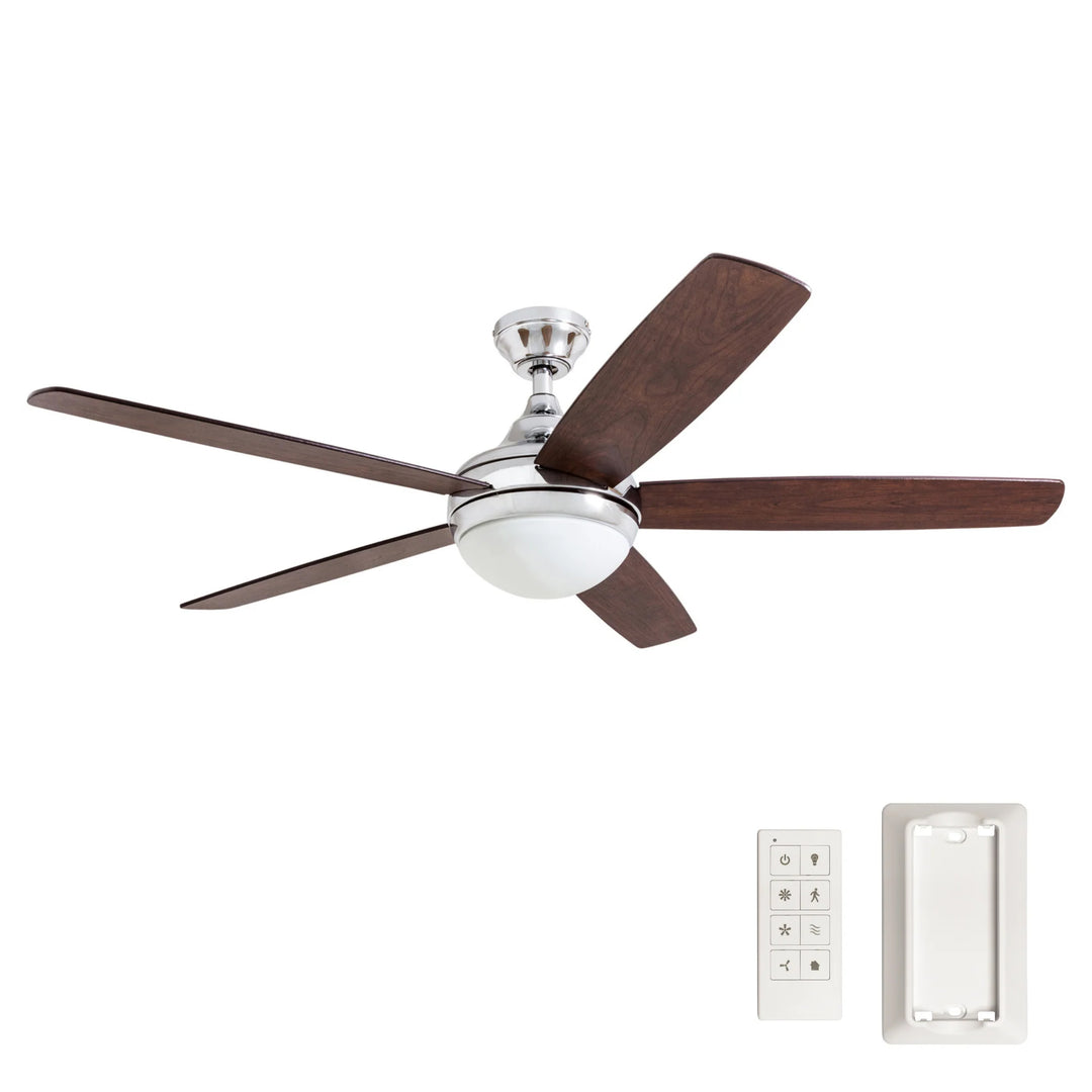 Prominence Home Ashby 52" Ceiling Fan w/Light, Remote, & 5 Blades, Oak/Chrome