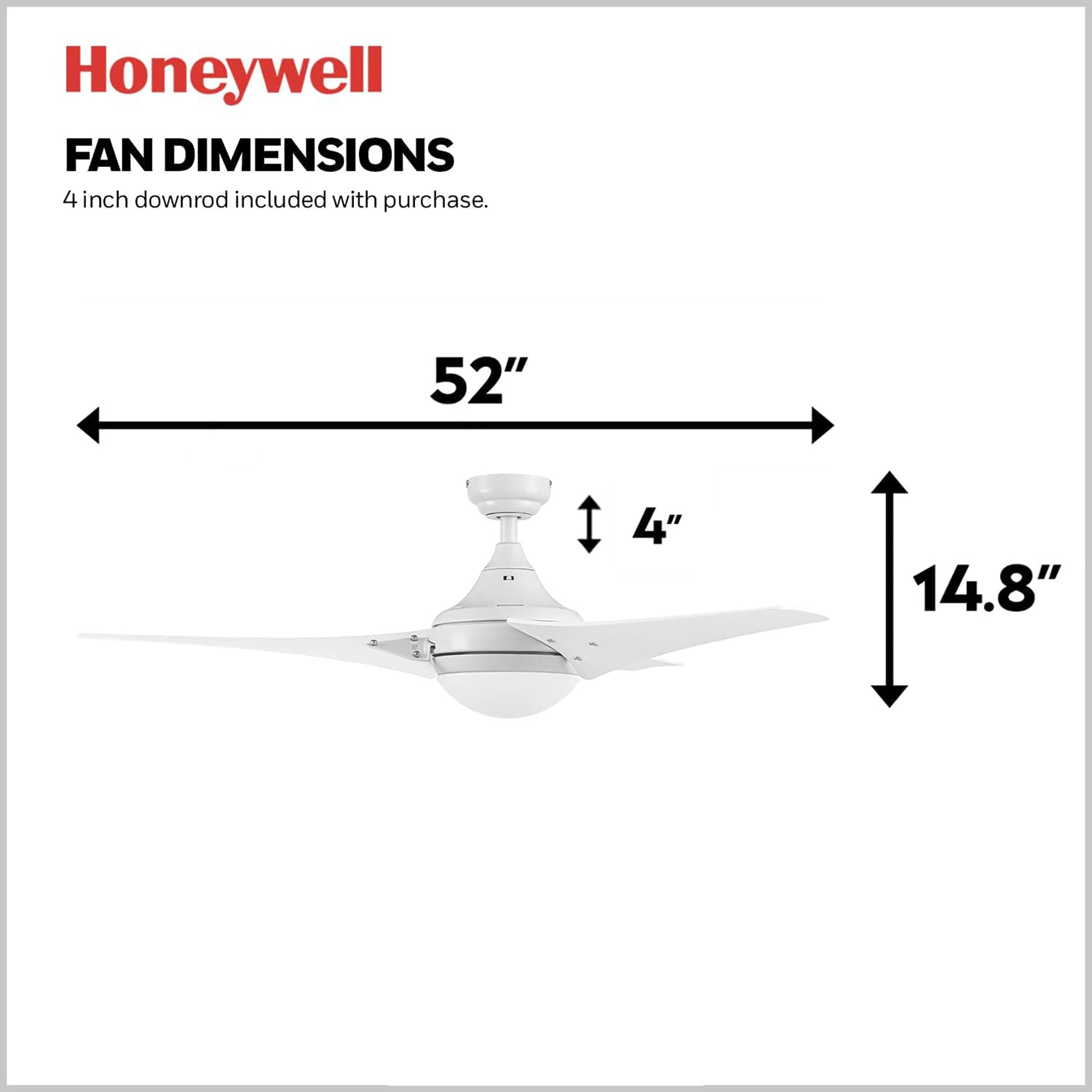 Honeywell Ceiling Fan, Quiet Motor & Remote Control, 52", Bright White(Open Box) - VMInnovations