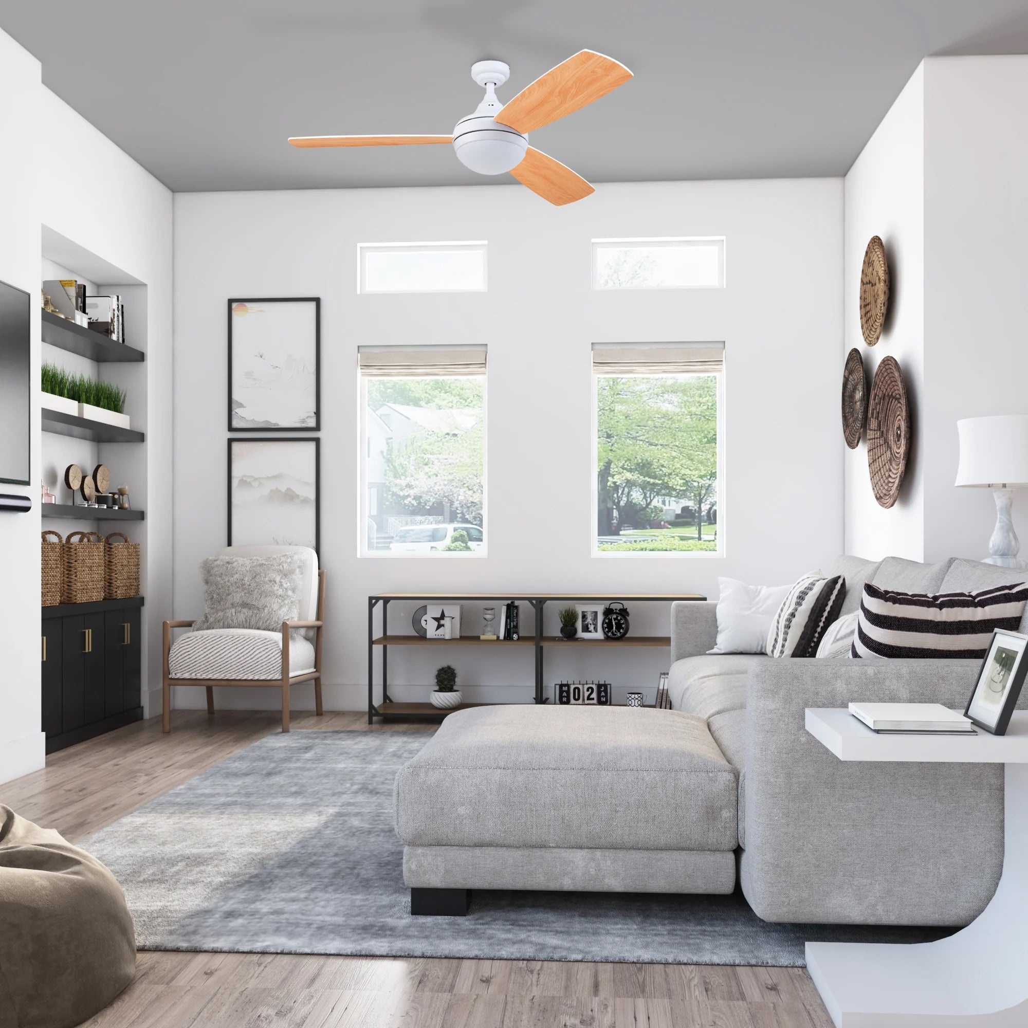 Prominence Home Kailani 52" LED Ceiling Fan, Dual Blades, Pull Chain, White - VMInnovations