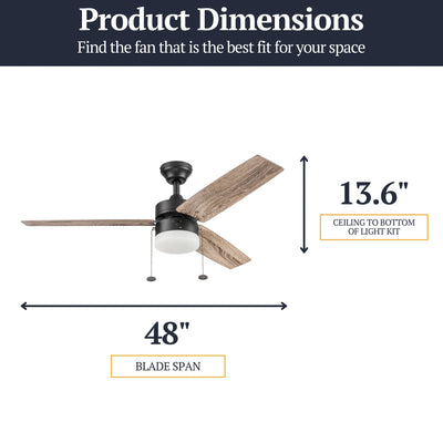 Prominence Home 48" Reston Ceiling Fan Light, Pull Chain&Blades (Open Box)