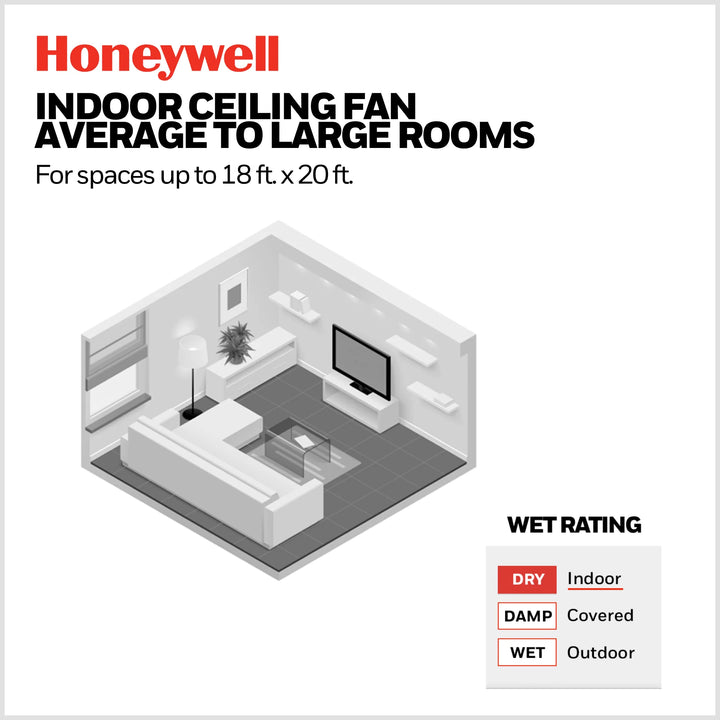 Honeywell Graceshire 52 Inch Ceiling Fan with Ring Light and Remote, Matte Black