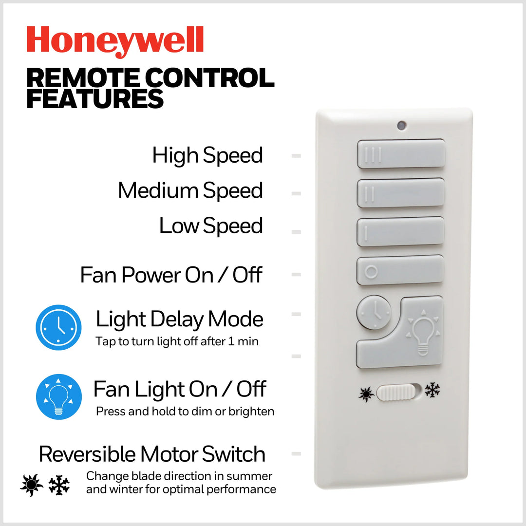 Honeywell Graceshire 52 Inch Ceiling Fan with Ring Light and Remote, Matte Black