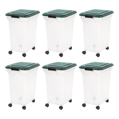IRIS USA Pet Food Storage Container, Airtight Rolling Bin, 42 lbs, Green, 6 Pack