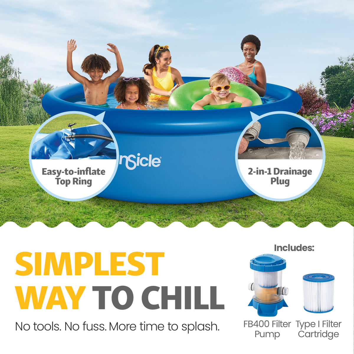 Funsicle 10' x 30" QuickSet Inflatable Ring Top Outdoor Above Ground Pool w/Pump