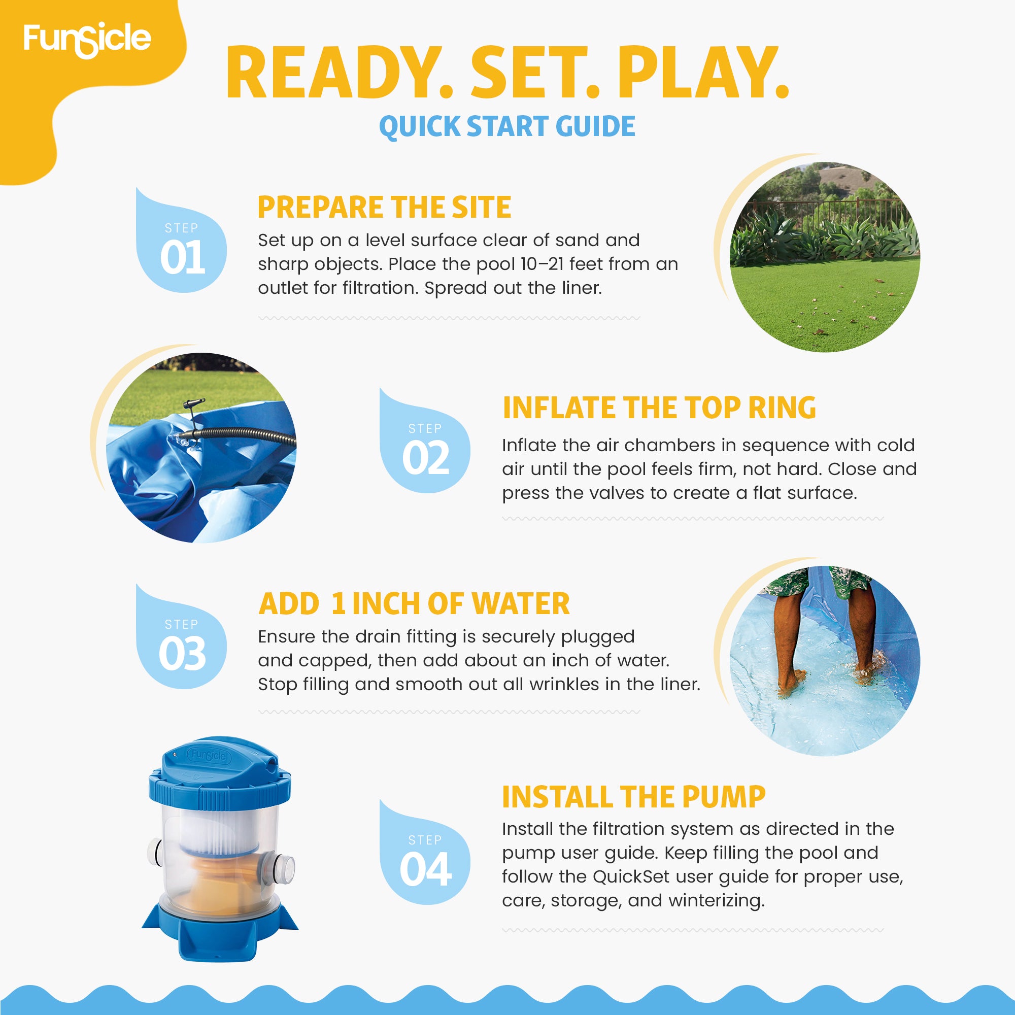Funsicle QuickSet Inflatable Ring Top Outdoor Above Ground Pool w/Pump (Used)