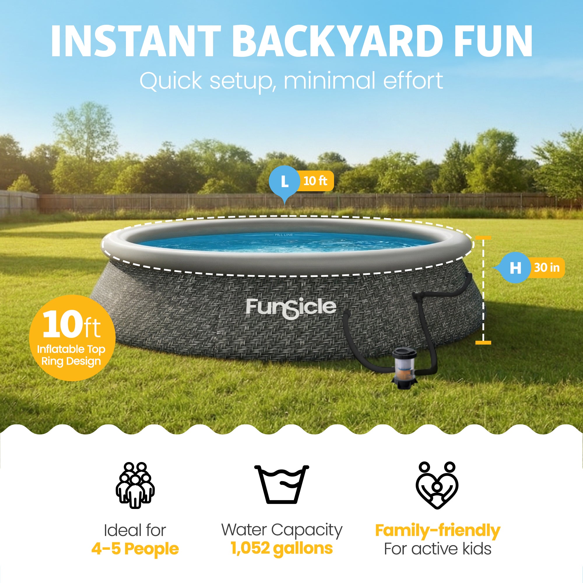 Funsicle 10' x 30" QuickSet Ring Top Above Ground Swimming Pool Dark Herringbone - VMInnovations