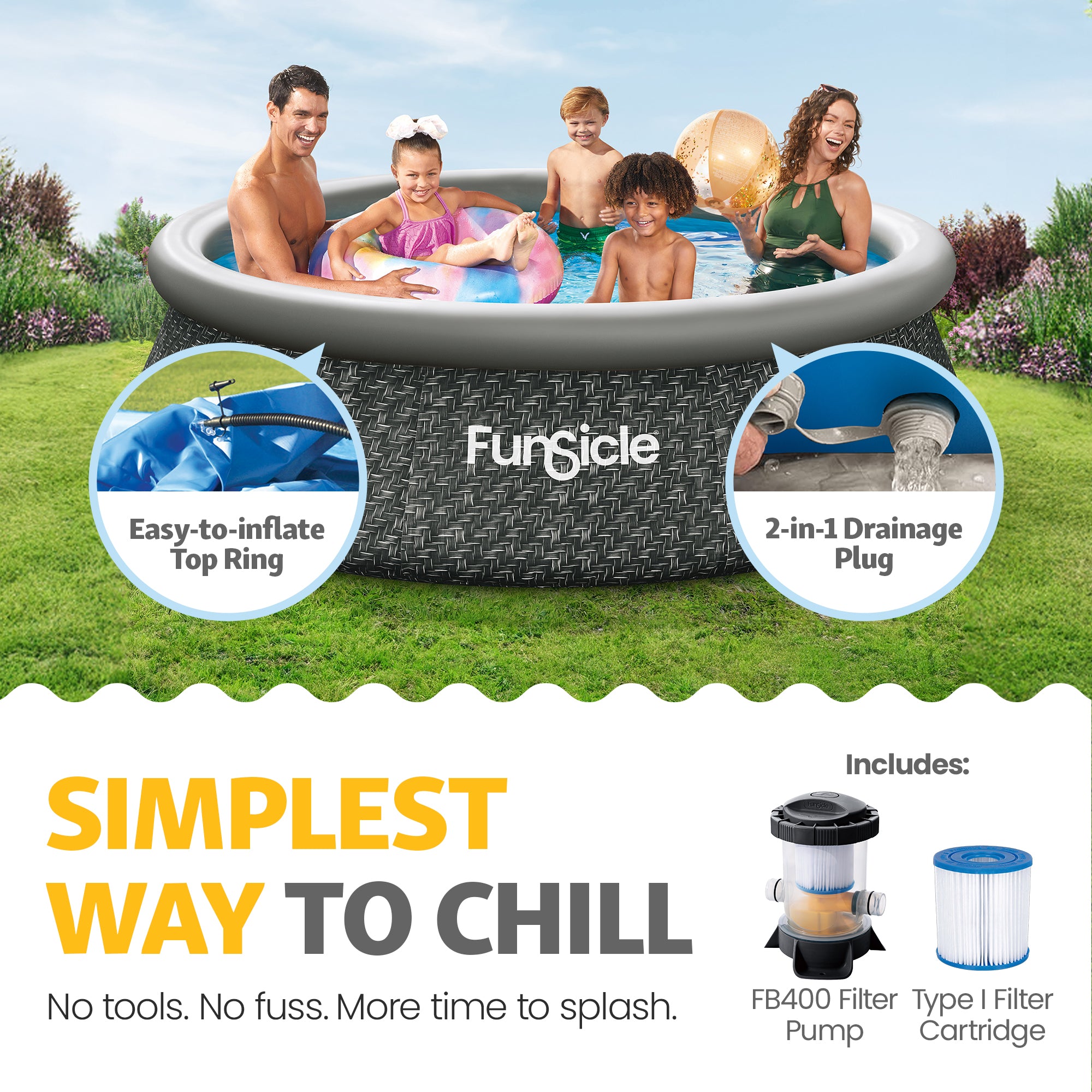 Funsicle 10' x 30" QuickSet Ring Top Above Ground Swimming Pool Dark Herringbone - VMInnovations