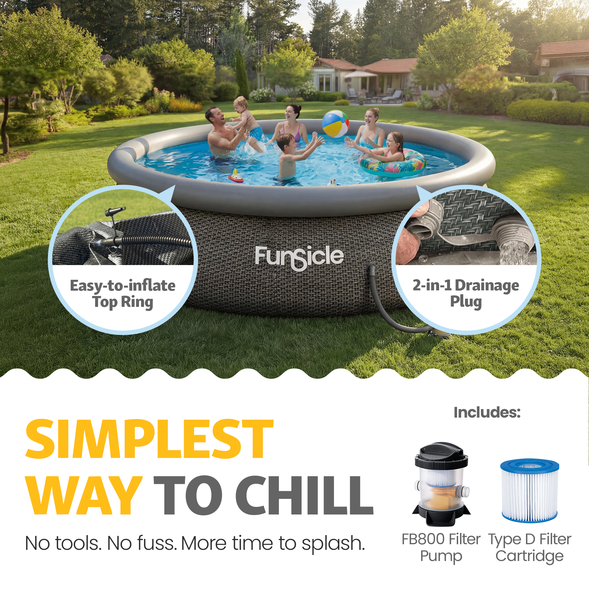Funsicle QuickSet Inflatable Ring Top Outdoor Above Ground Pool w/Pump(For Parts - VMInnovations