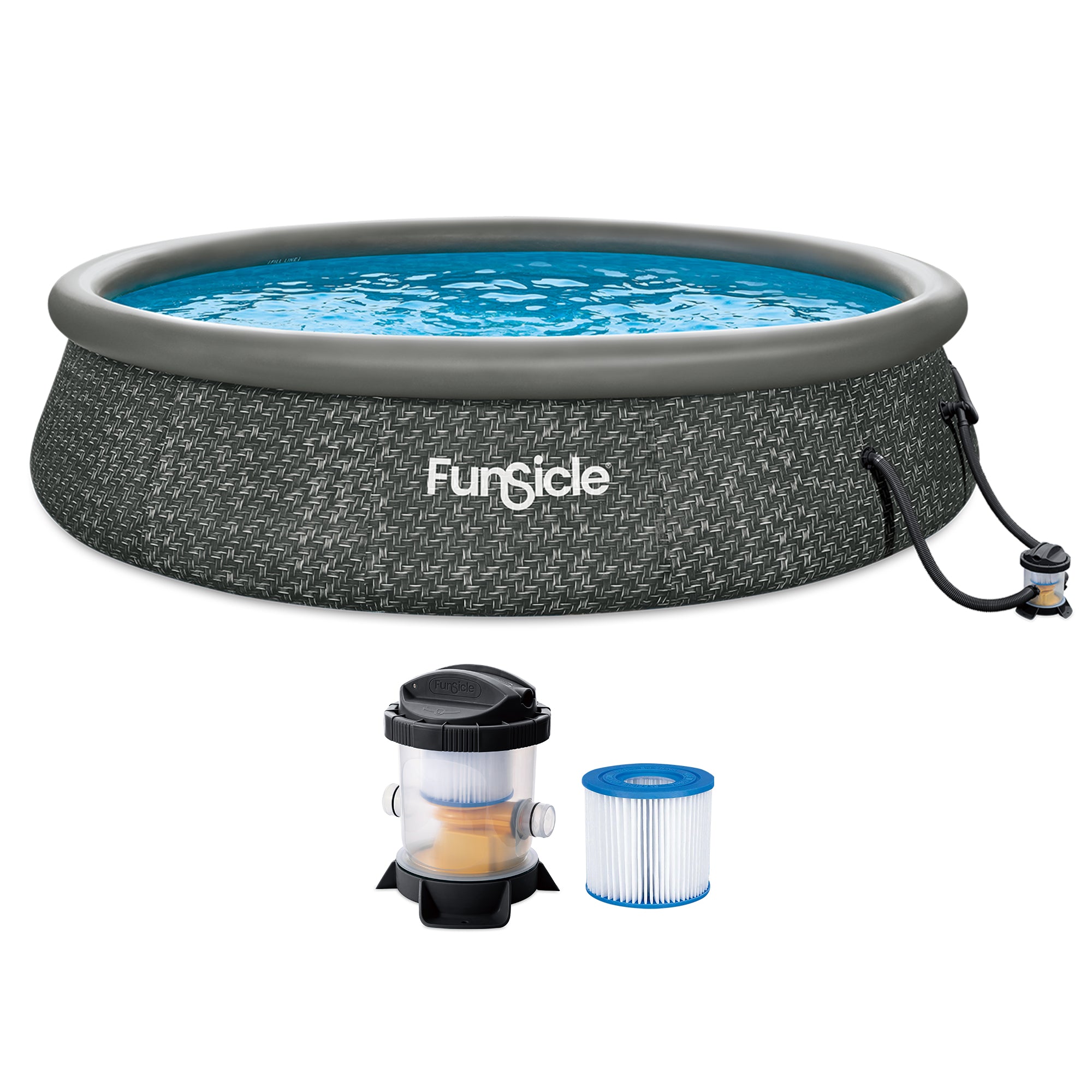 Funsicle 14' x 36" QuickSet Ring Top Above Ground Swimming Pool Dark Herringbone