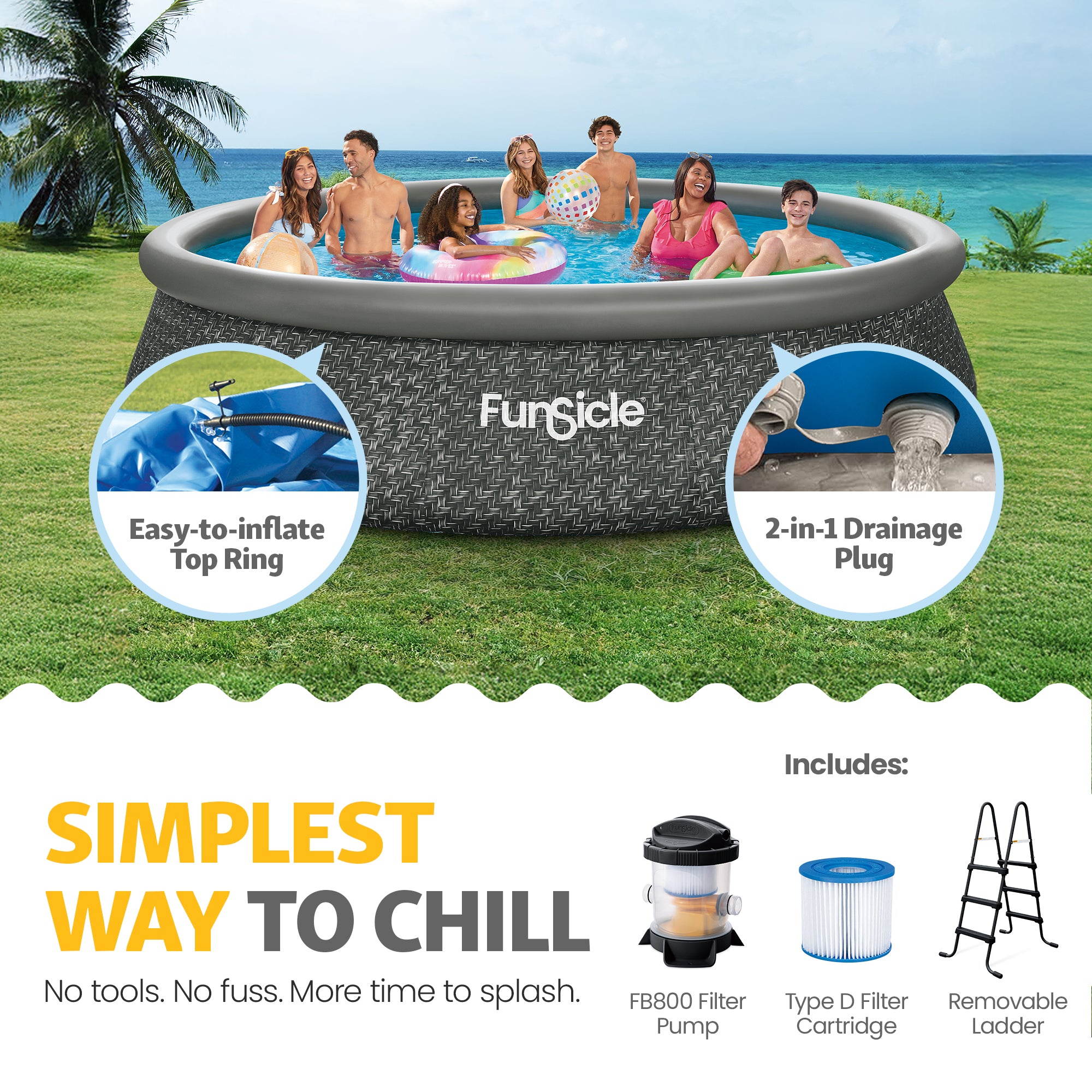 Funsicle 14' x 36" QuickSet Ring Top Above Ground Swimming Pool Dark Herringbone