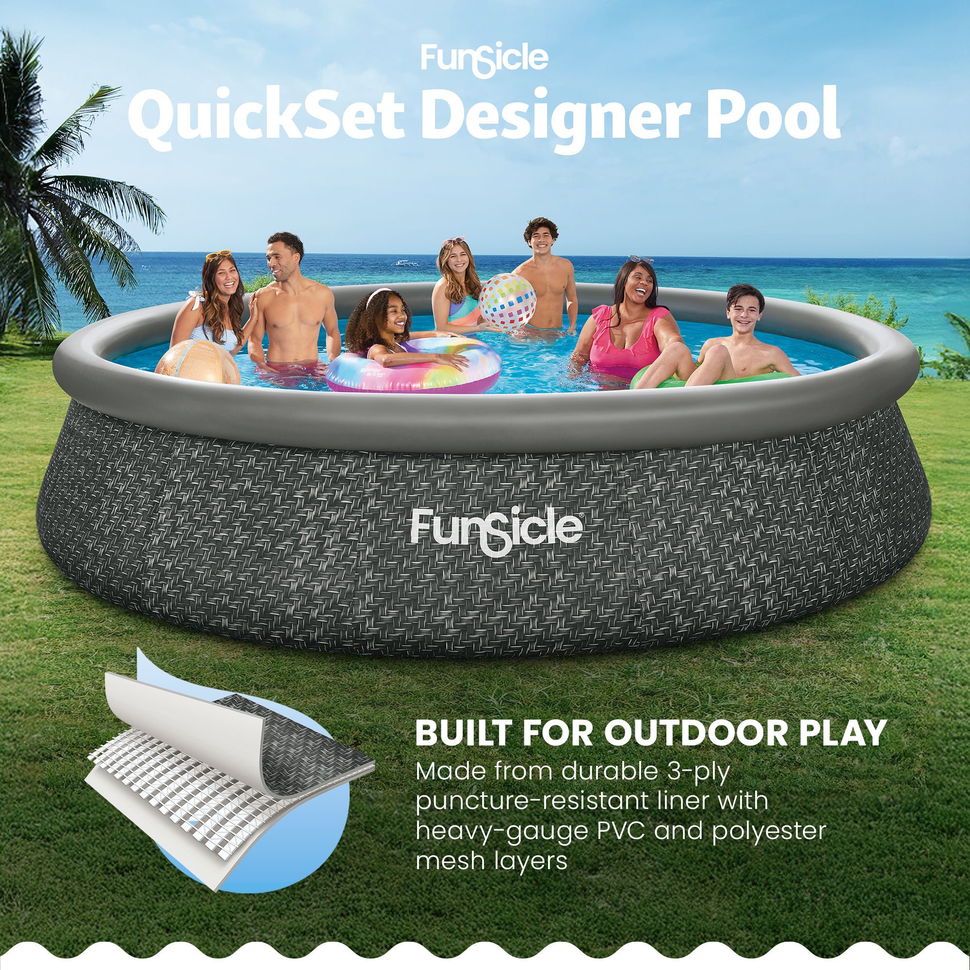 Funsicle 14' x 36" QuickSet Ring Top Above Ground Swimming Pool Dark Herringbone