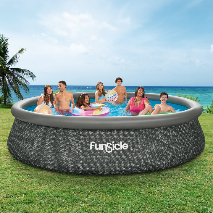 Funsicle 14' x 36" QuickSet Ring Top Above Ground Swimming Pool Dark Herringbone - VMInnovations