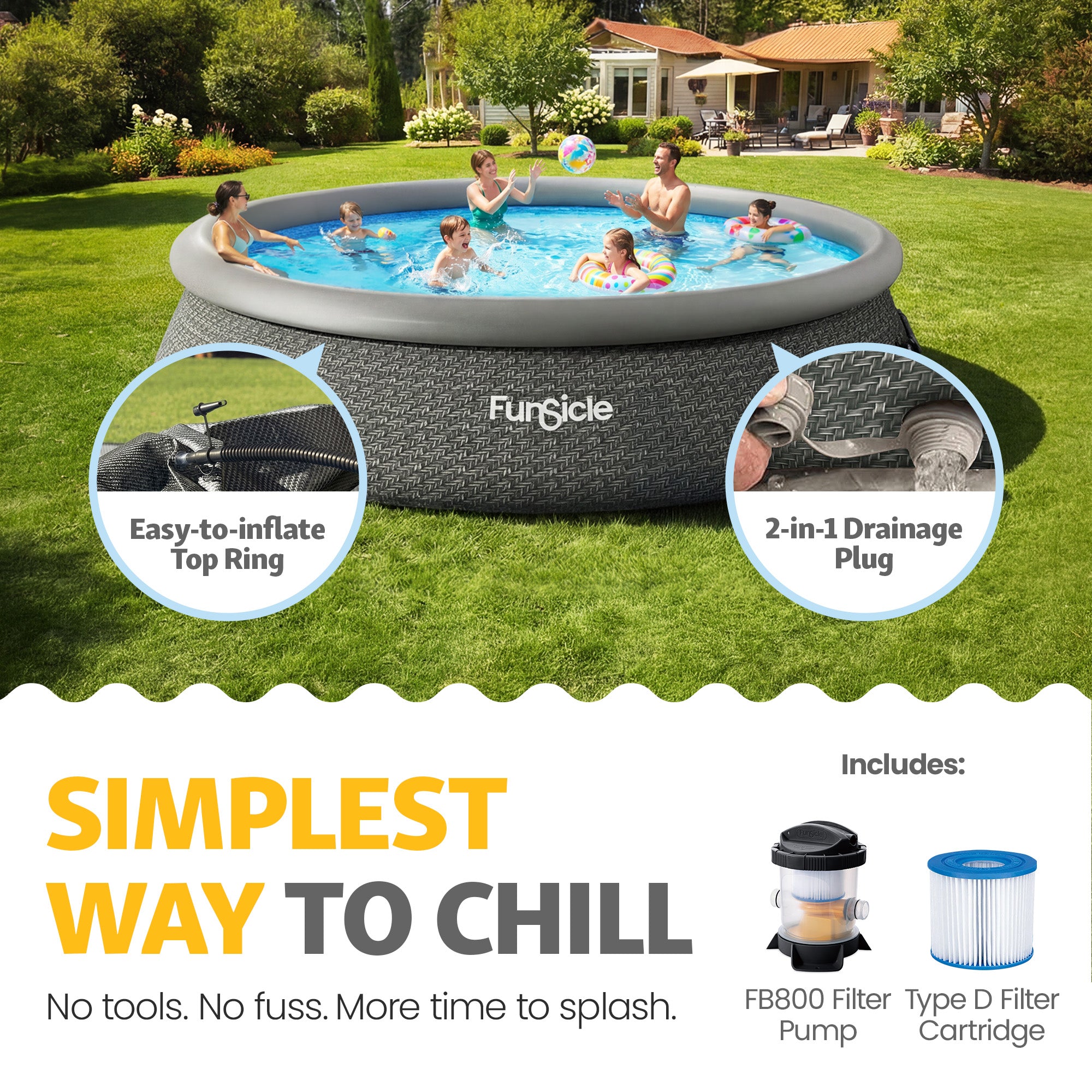Funsicle 15' x 36" Inflatable Ring Top Above Ground Pool w/Pump (Open Box)