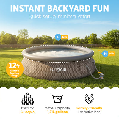 Funsicle 12ftx36in QuickSet Ring Top Swimming Pool, Brown Basketweave (Open Box)