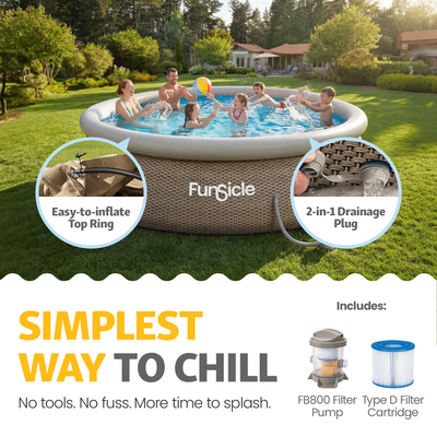 Funsicle 12' x 36" QuickSet Ring Top Above Ground Swimming Pool, Basketweave