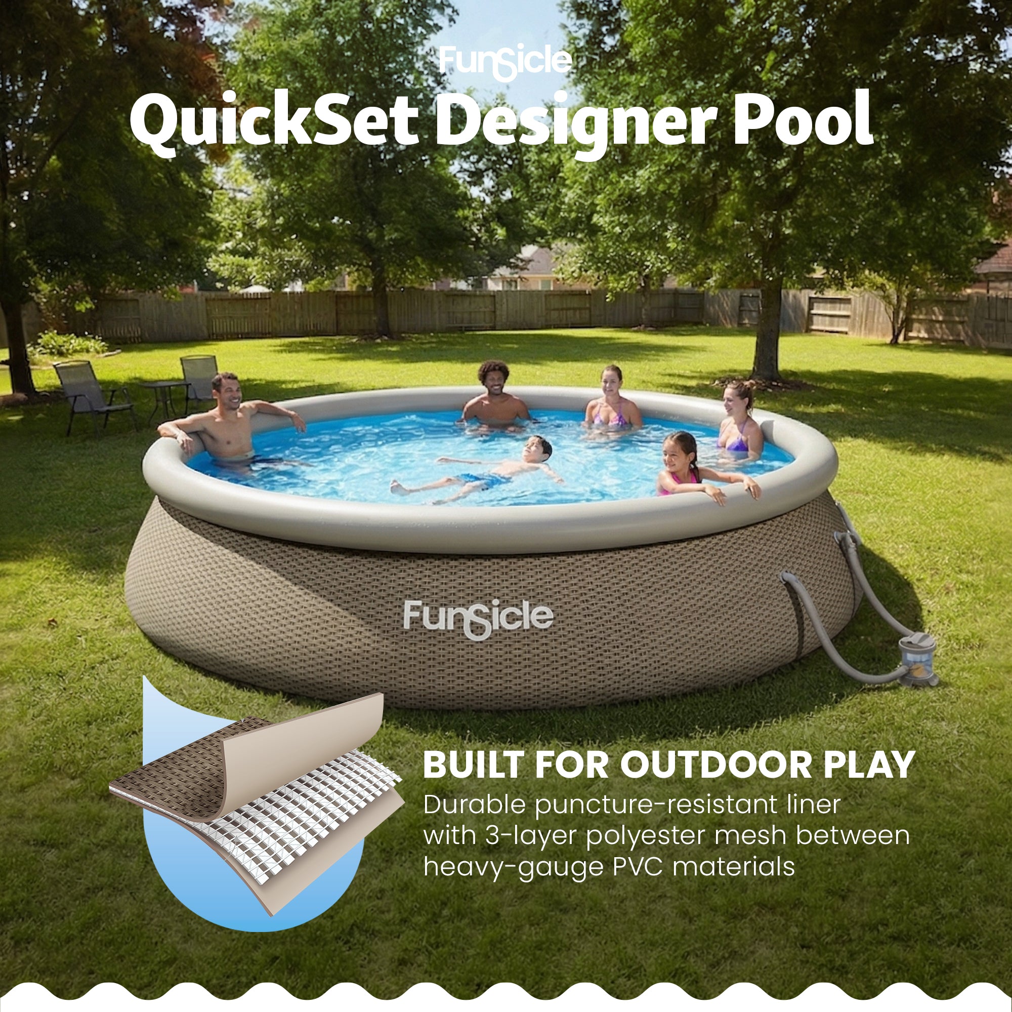 Funsicle 12' x 36" QuickSet Ring Top Above Ground Swimming Pool, Basketweave - VMInnovations