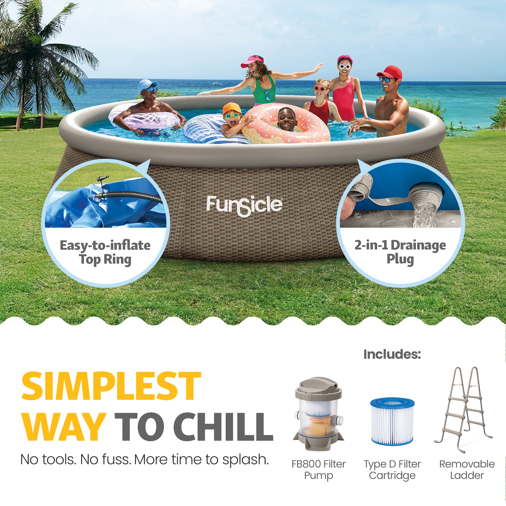 Funsicle 14' x 36" QuickSet Inflatable Ring Top Outdoor Above Ground Pool w/Pump