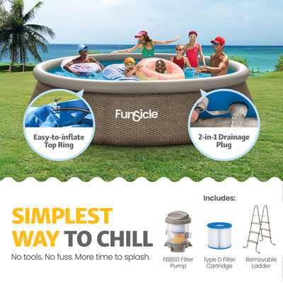 Funsicle 14' x 36" QuickSet Inflatable Ring Top Outdoor Above Ground Pool w/Pump