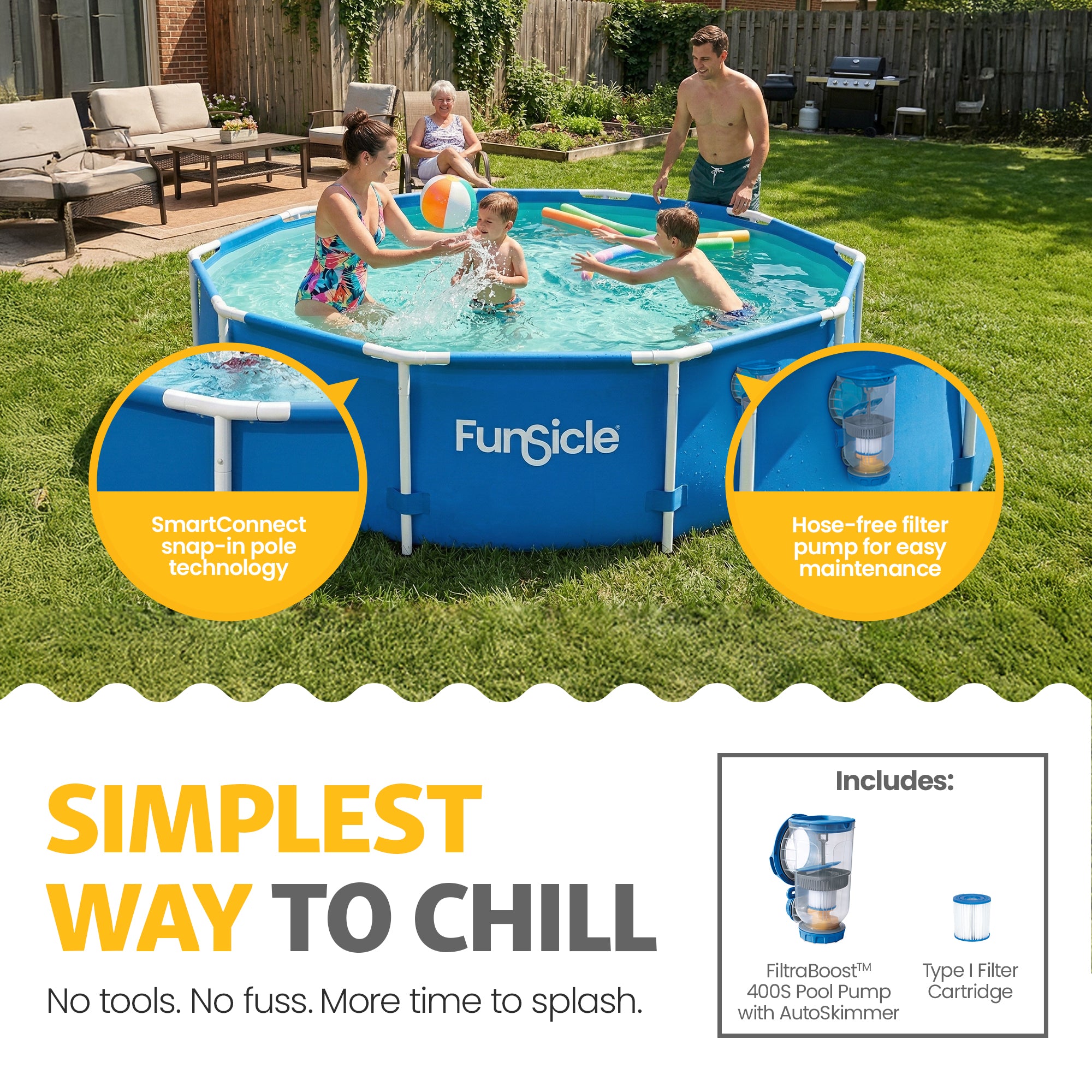 Funsicle Outdoor Activity Round Frame Above Ground Swimming Pool Set (For Parts)