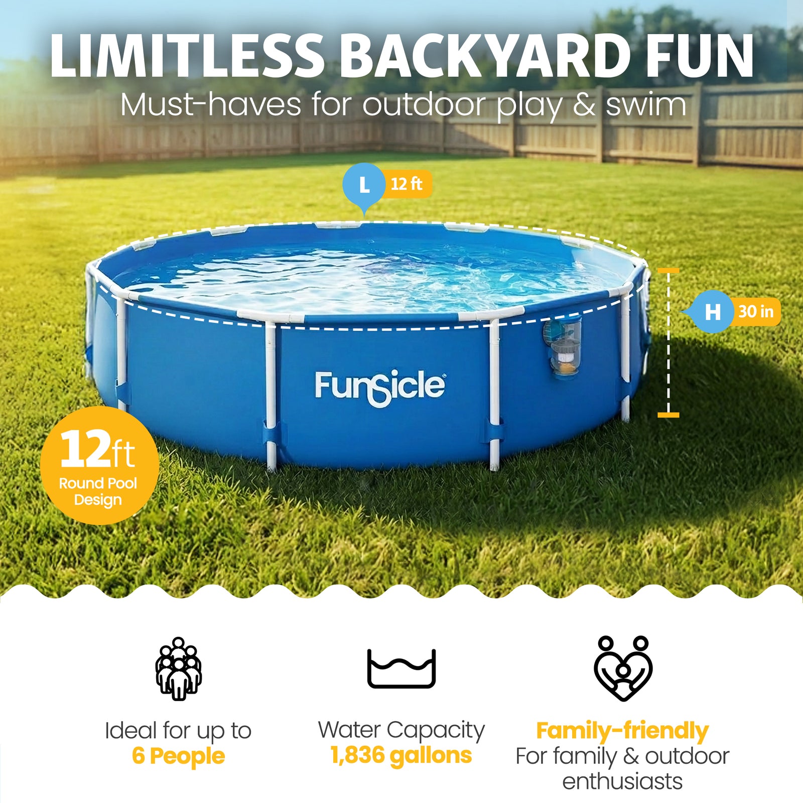 Funsicle 12' x 30" Outdoor Activity Round Frame Above Ground Swimming Pool Set - VMInnovations