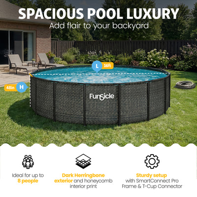 Funsicle Oasis Designer Round Above Ground Pool, Dark Herringbone (For Parts)