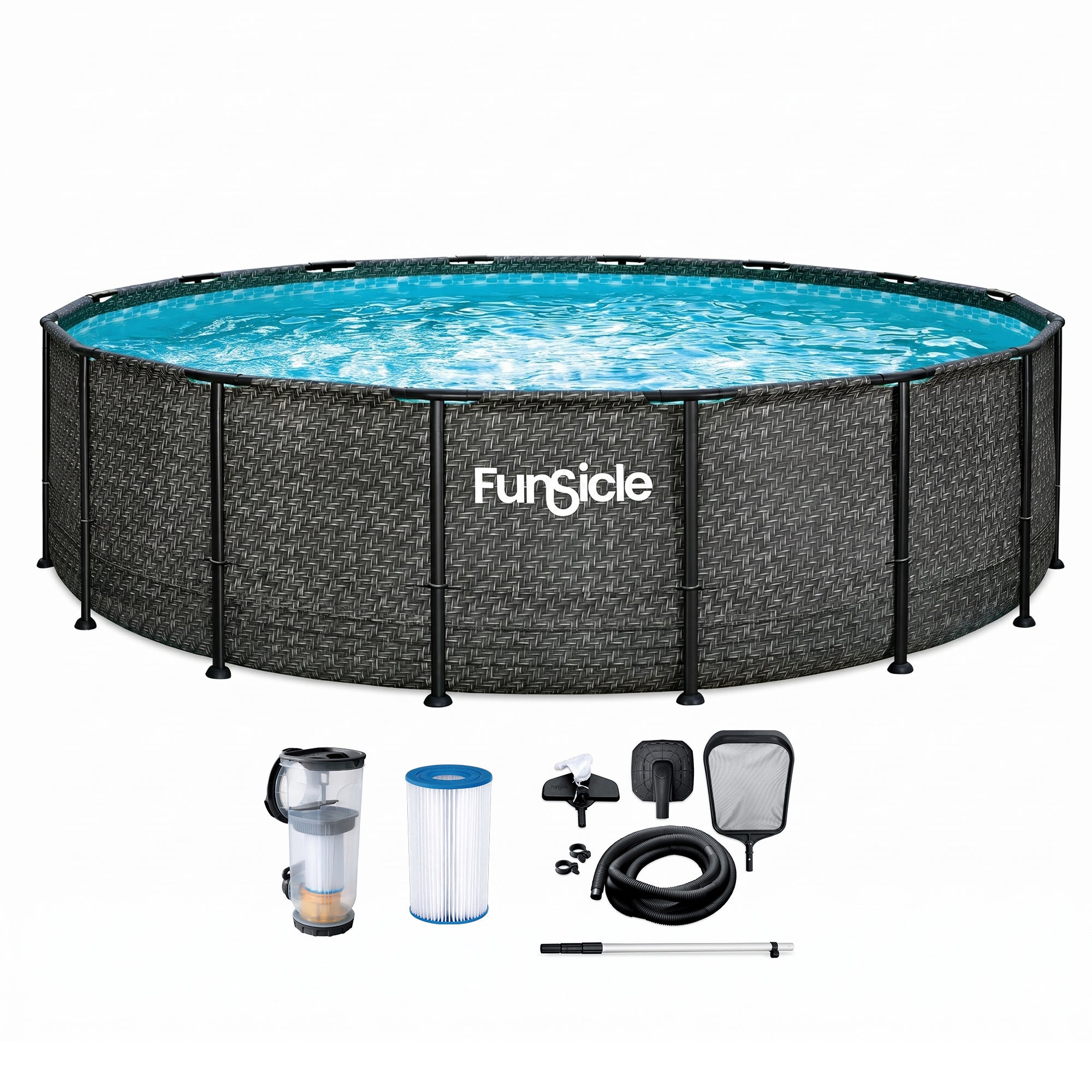 Funsicle Oasis Designer Round Above Ground Pool, Dark Herringbone (For Parts)