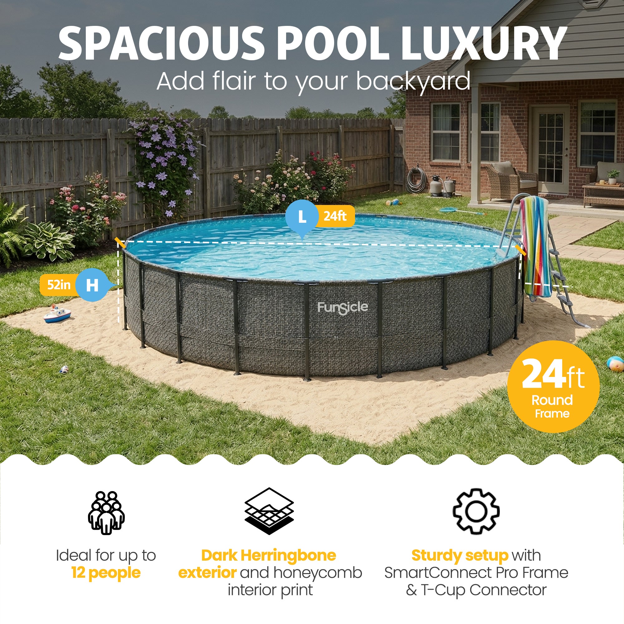 Funsicle 24' x 52" Oasis Designer Round Above Ground Pool, (For Parts) - VMInnovations