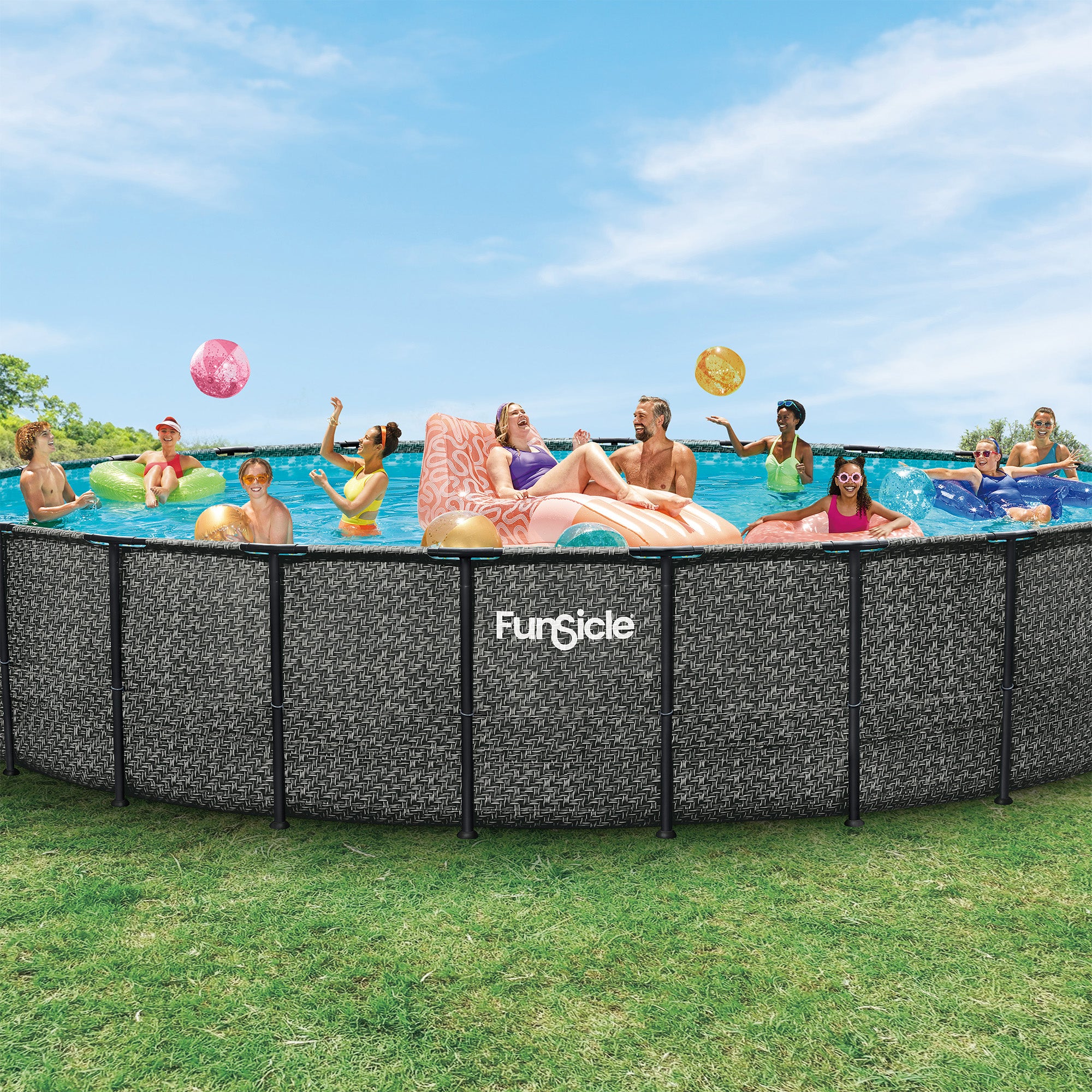 Funsicle 24' x 52" Oasis Designer Round Above Ground Pool, Dark Herringbone