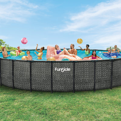 Funsicle 24' x 52" Oasis Designer Round Above Ground Pool, Dark Herringbone